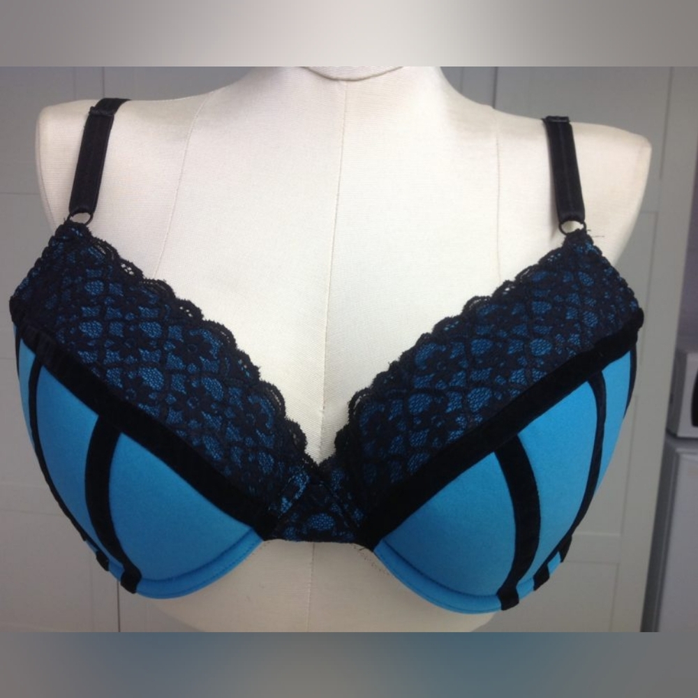 Elegant Blue and Black Lace Bra
